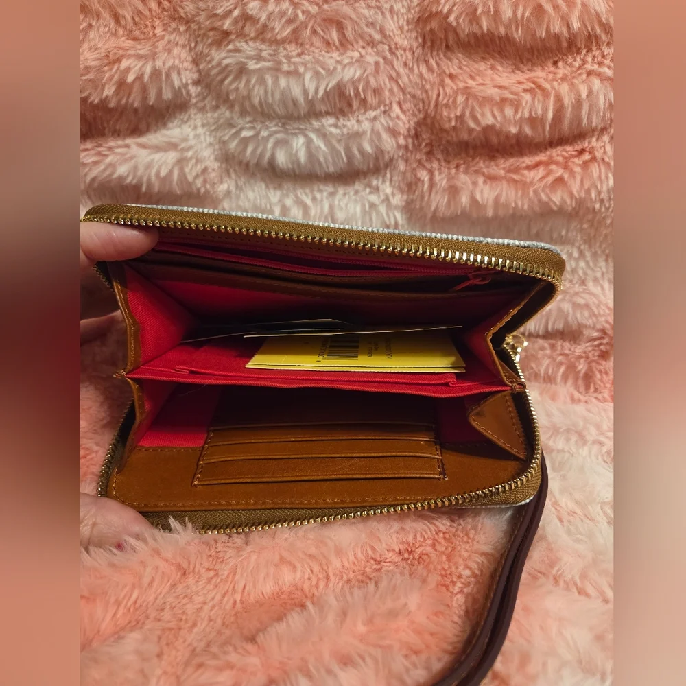 BNWT Dooney & Bourke WHITE/GRAY Plaid Zip-Around Wallet/WRISTLET - Picture 6 of 7